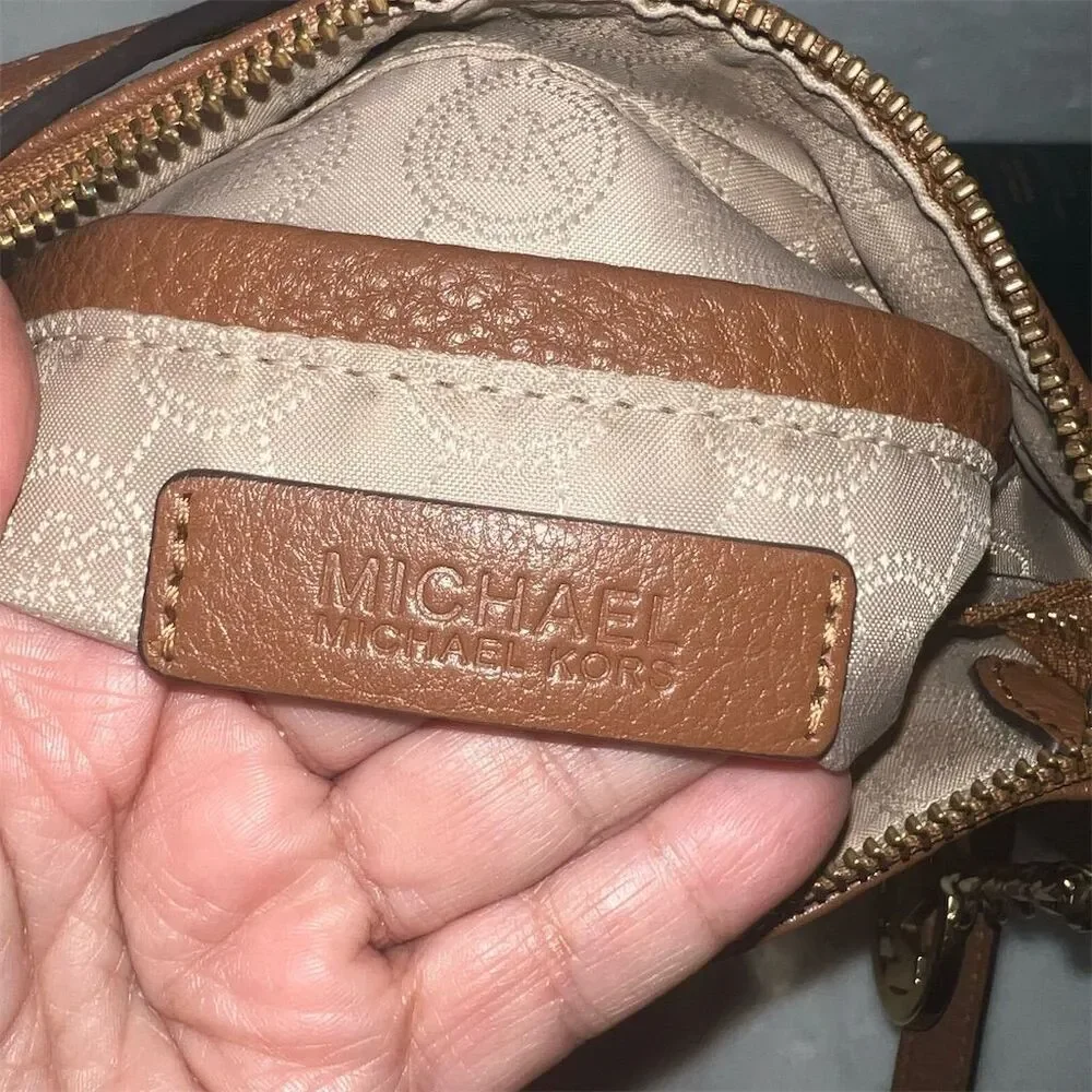Michael Kors Cognac Brown Leather Crossbody Handbag with Tassel